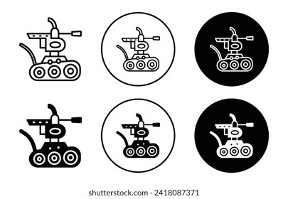 Colección de conjunto de iconos del vector del robot militar. Robot militar Contorno a un icono plano.