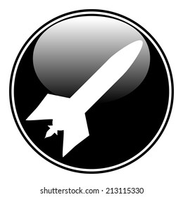 Military rocket button on white background. Vector illustration.