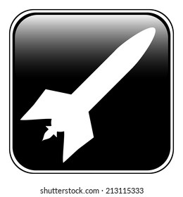 Military rocket button on white background. Vector illustration.