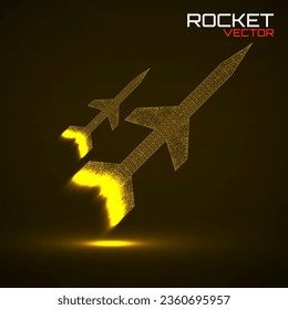 Military rocket with glowing dots. Vector illustration