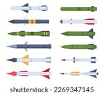 Military rocket. A long-range technological precision weapon with a rocket engine. Cruise and ballistic missiles. Vector illustration