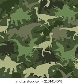 Military seamless background with dinosaurs, pattern for textile print