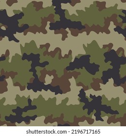 Military seamless camouflage vector modern texture, green, brown spots, trendy urban pattern.