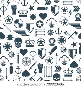 Military seamless pattern with flat army elements. Military background, vector illustration