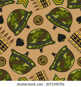 Military Seamless Pattern With Pacific, Veteran Day USA