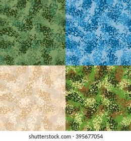 Military seamless pattern. Set army texture. Protective ornament for soldiers. Blue Winter  desert, jungle and swamp