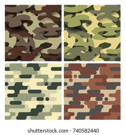 Military Seamless Pattern Set. Camouflage Background. Camo Fashion Texture. Army Uniform. Vector illustration