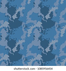 Military seamless pattern. Vector illustration, blue ship camo, UFO urban camouflafe in different shades of blue that is usable as background, backdrop, cloth print or for wrapping paper
