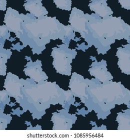 Military seamless pattern. Vector illustration, blue ship camo, UFO urban camouflafe in different shades of blue that is usable as background, backdrop, cloth print or for wrapping paper