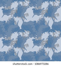 Military seamless pattern. Vector illustration, blue and grey ship camo, UFO urban camouflage in different shades of blue that is usable as background, backdrop, cloth print or for wrapping paper