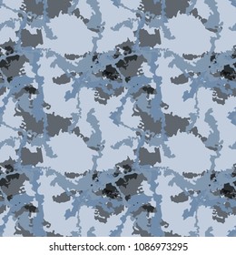 Military seamless pattern. Vector illustration, blue and grey ship camo, UFO urban camouflage in different shades of blue that is usable as background, backdrop, cloth print or for wrapping paper