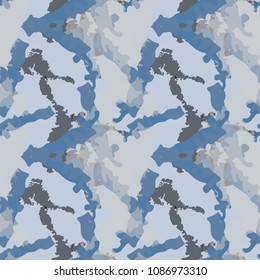 Military seamless pattern. Vector illustration, blue and grey ship camo, UFO urban camouflage in different shades of blue that is usable as background, backdrop, cloth print or for wrapping paper