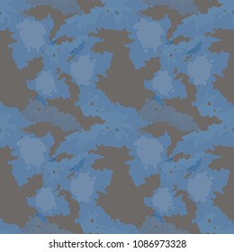 Military seamless pattern. Vector illustration, blue and grey ship camo, UFO urban camouflage in different shades of blue that is usable as background, backdrop, cloth print or for wrapping paper