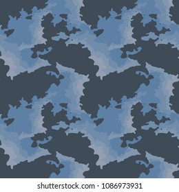 Military seamless pattern. Vector illustration, shades of blue ship camo, UFO urban camouflage in different shades of blue that is usable as background, backdrop, cloth print or for wrapping paper