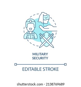 Military security turquoise concept icon. Armed forces. Element of national safety abstract idea thin line illustration. Isolated outline drawing. Editable stroke. Arial, Myriad Pro-Bold fonts used
