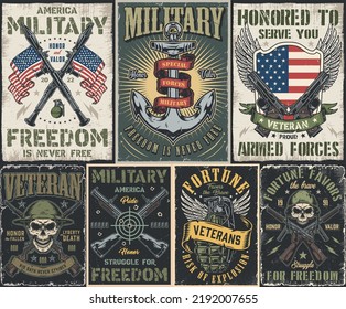 Military Set Colorful Vintage Flyers Soldier Stock Vector (Royalty Free ...