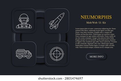 Military set icon. Soldier, rocket, truck, target, defense, army, weapon, mission, security, strategy, war, protection, transport, equipment, operation, force