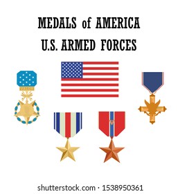 Military set. Rewards medals icons, vector sign. Symbol, logo illustration.