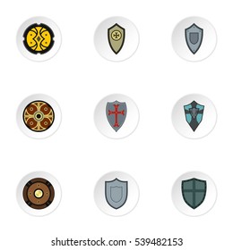 Military shield icons set. Flat illustration of 9 military shield vector icons for web