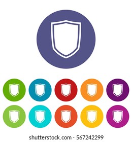 Military shield set icons in different colors isolated on white background
