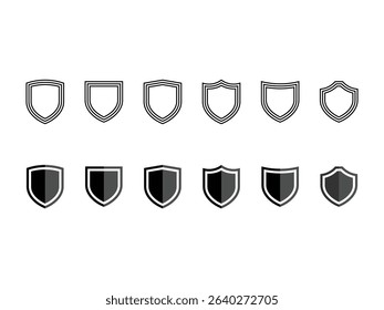 military shield silhouettes, vector illustration, isolated on transparent background