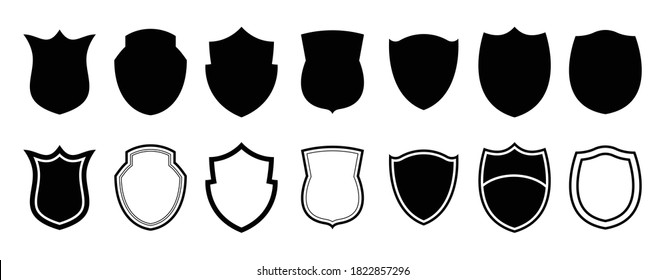 Military shield Vector. Police badge shape, Security, football patches isolated on white background. Heraldic royal design in flat style. Vector illustration. 