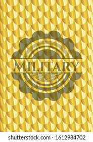 Military shiny golden badge. Scales pattern. Vector Illustration. Detailed.