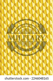 Military shiny golden badge. Scales pattern. Vector Illustration. Detailed. 