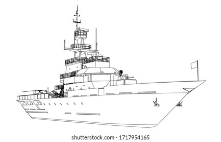 Military ship outline vector. Military vehicle template vector isolated on white.