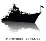 Military ship vector silhouette with reflection. Highly detailed