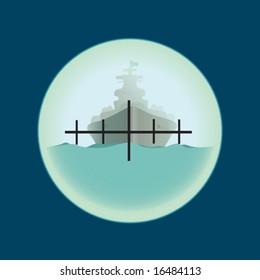 the military ship is visible through a submarine periscope (vector)