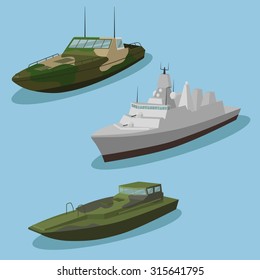 Military Ships Vector Image Design Set For You Illustration And Design Needs. 