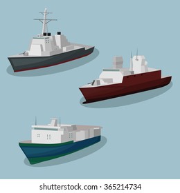 Military ships vector image design set for you illustration and design needs.