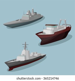 Military Ships Vector Image Design Set For You Illustration And Design Needs.