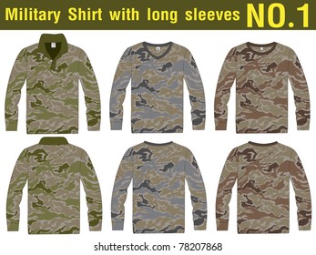 Military Shirt long sleeves designs. front and back view. Vector template