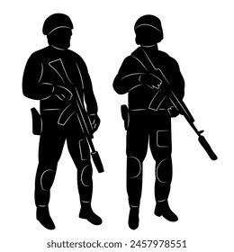 silueta militar sobre fondo blanco Vector