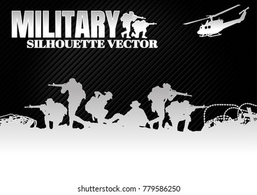 Military silhouettes vector on abstract striped background, Military vector illustration, Army soldiers, Military silhouettes background.