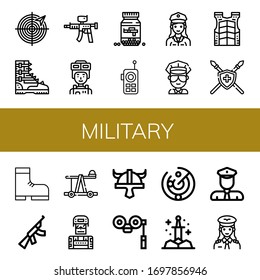 Military Simple Icons Set. Contains Such Icons As Radar, Boot, Paintball Gun, Soldier, Ammo, Walkie Talkie, Police Officer, Cop, Bulletproof Vest, Can Be Used For Web, Mobile And Logo