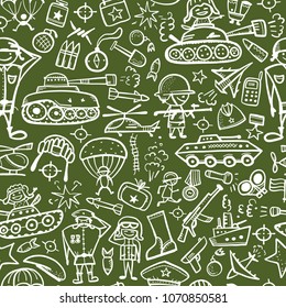 Military sketch, seamless pattern for your design