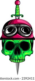 military skull bite a dagger on white background