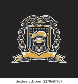 Military Skull and Eagle Badge Design. Vector illustrations for your work logo, merchandise t-shirt, stickers and label designs, poster,