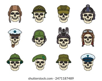 Military Skull Illustration Colored Set
