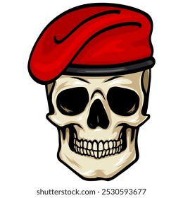 Military Skull Red Beret Army Logo Design Illustration Vector