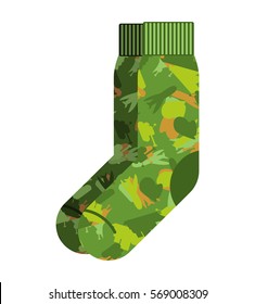 Military socks isolated. Clothing accessory camouflage pattern for soldiers. Illustration for 23 February. Traditional gift for Day of Defenders of Fatherland. Army holiday in Russia