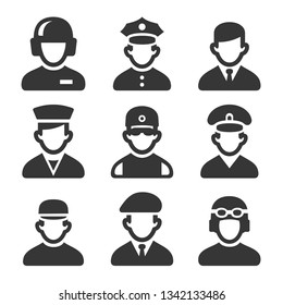 Military Soldier Avatars Set On White Background. Vector