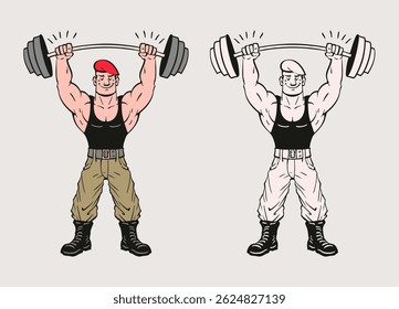 Military Soldier Cartoon Lifting the Barbell