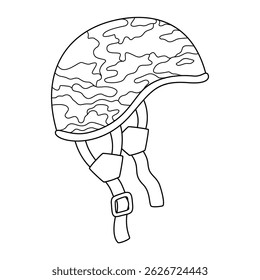 military soldier helmet doodle outline on white background