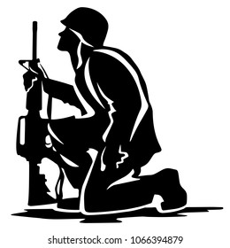 Military Soldier Kneeling Silhouette Vector Illustration