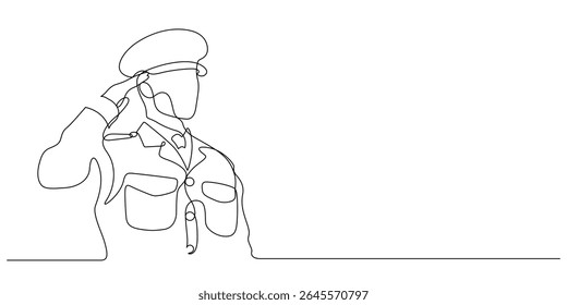 soldado militar saudação cerimônia de honra uniforme de uma linha desenho contínuo mão desenhado minimalismo