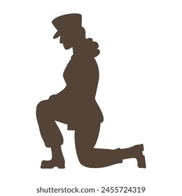 Military soldier woman on one knee. Black drawing silhouette. Memorial Day. Vector illustration